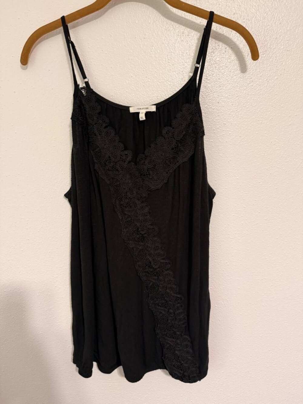 Maurices Tank Top Cami Black with Lace Trim Elastic Hem Womans XL